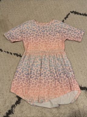 Huxbaby Size 5 Girls Pastel Leopard Hi-Low Casual Dress Pink, Peach & Light Blue